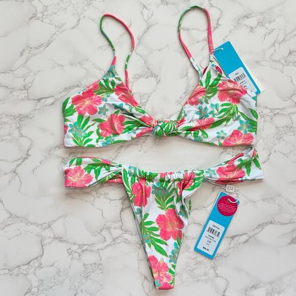 Beach Bunny Rio Knot Top XL & Delphin Tango Bottom L - Pink Jungle Floral $196 - Picture 11 of 14